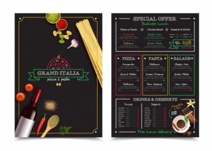 طرح لایه باز منوی رستوران ایتالیایی