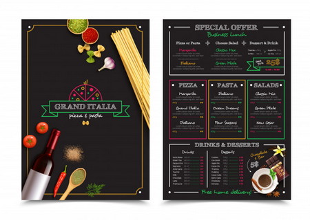 طرح لایه باز منوی رستوران ایتالیایی